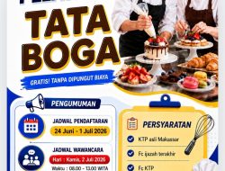 Jangan Lewatkan Khusus Warga Makassar, Disnaker Makassar Akan Melaksanakan Pelatihan Tata Boga, Kuota Terbatas